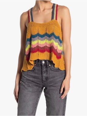 Free People BOHO, Winding Road Tank, Yellow Multi Combo Small